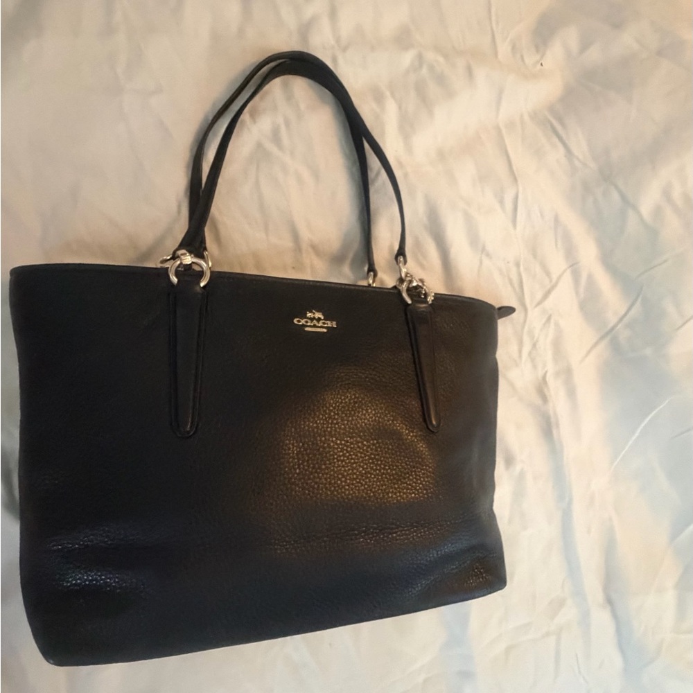 Coach Black Pebble Leather Tote with Polished Nickel Hardware